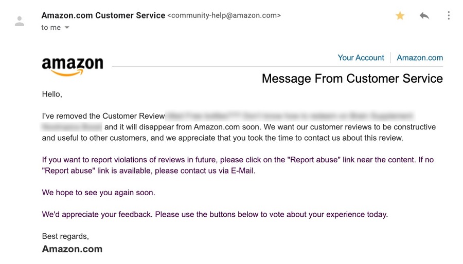 Amazon review removed 5