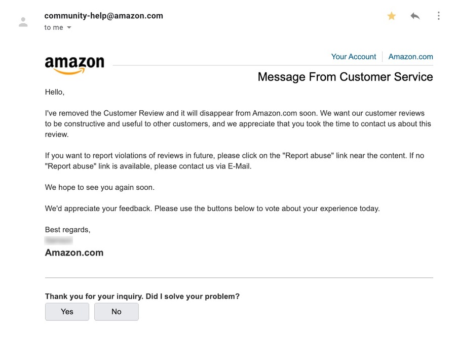 Amazon review removed 7