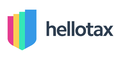 The image shows the Hellotax logo with a colorful shield design on the left and the word hellotax in lowercase, dark gray letters on the right.