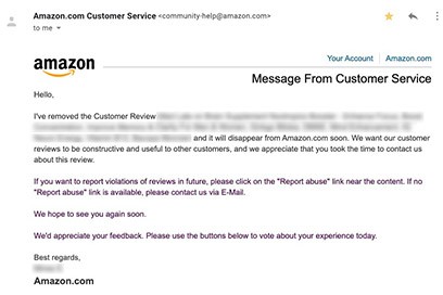 Amazon review removed email example 3