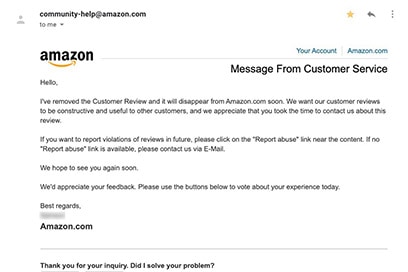 Amazon review removed email example 7