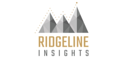 Logo with three stylized gray mountains, a dotted gold line above the peaks, and the text “RIDGELINE INSIGHTS” below in gold and gray capital letters.