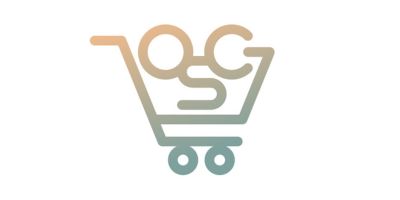 Abstract shopping cart icon formed by stylized lines that also spell OGC, with two wheels at the base, on a white background.