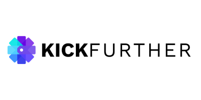 Logo for Kickfurther featuring a geometric, colorful flower-like design on the left and the word KICKFURTHER in bold, black letters on the right.