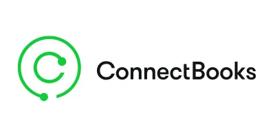 The ConnectBooks logo features a green circular design with a C inside, next to the text ConnectBooks in black on a white background.
