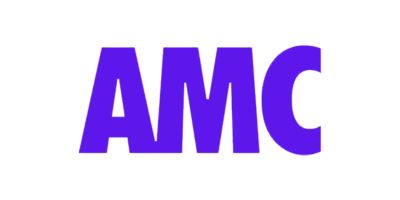 The image shows the letters AMC in bold, uppercase, purple font on a white background.
