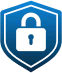 Blue icon with a closed padlock symbol in the center, representing security or privacy.
