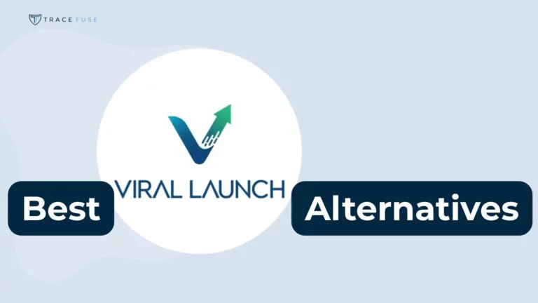 A graphic with the viral launch logo and text that reads best viral launch alternatives on a blue and white background. The trace fuse logo appears faintly in the top left corner.