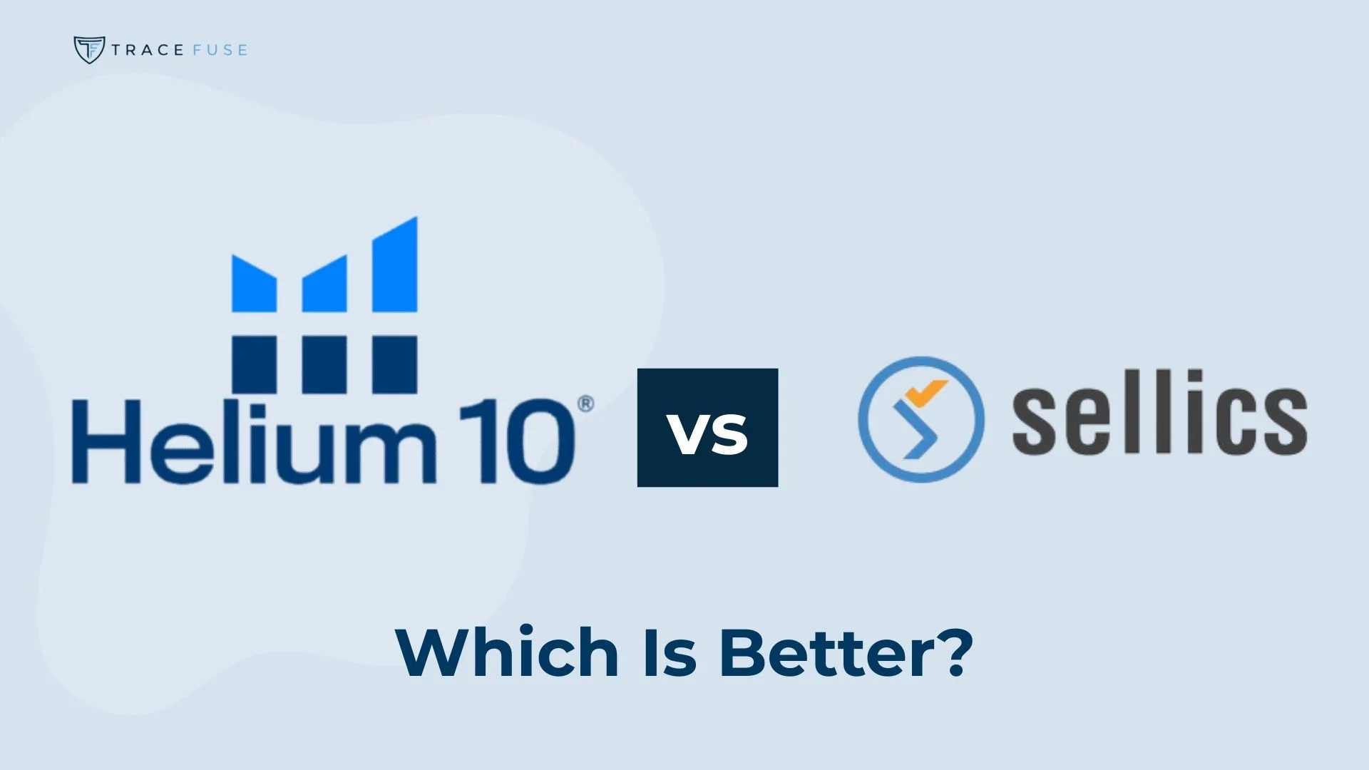 A graphic comparing Helium 10 and Sellics, with their logos and the text Which Is Better? displayed below on a light blue background.