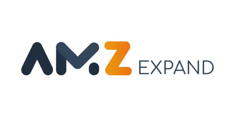 The image shows the logo AMZ EXPAND with AM in dark blue, Z in orange, and EXPAND in thin gray letters to the right.