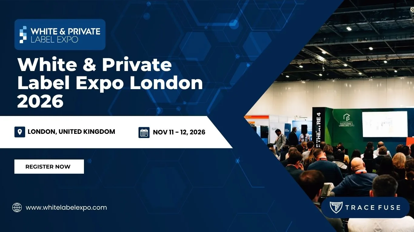 Promotional banner for the white & private label expo london 2026, showing event details, a crowd attending a talk, and logos. Event location is london, uk, on november 11-12, 2026.