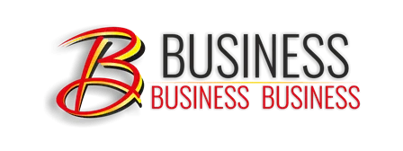 Logo with a large, stylized B in red, yellow, and black, followed by the word BUSINESS in bold black letters and BUSINESS BUSINESS below in smaller red letters on a white background.